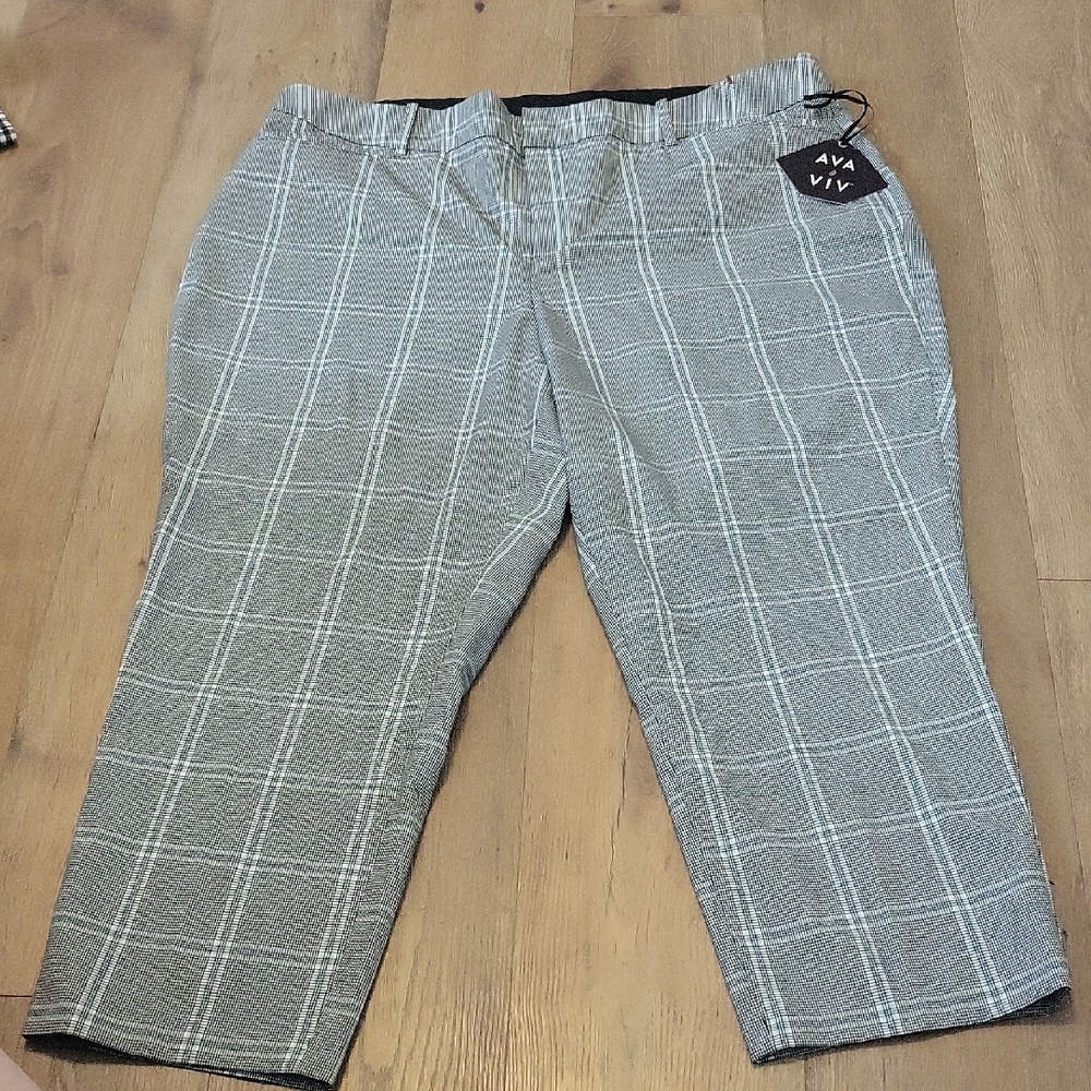 Ava & Viv Gray Windowpane Cropped Pull-On Pants